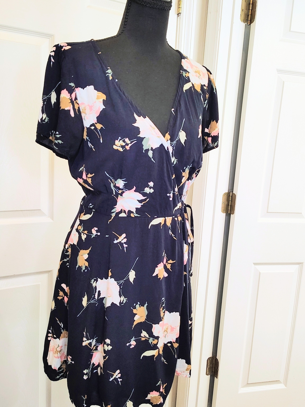 Abercrombie & Fitch Floral Wrap Mini Dress Navy Summer Garden Fairy Casual Small